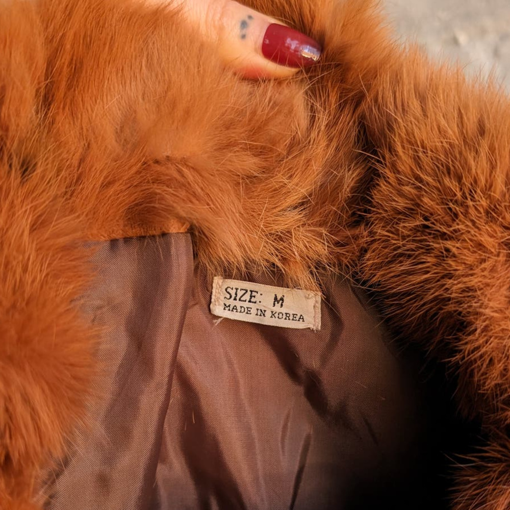Vintage Mob Wife Rabbit Fur Coat Rusty Red Brown Penny Lane Shaggy Furry Jacket - Picture 10 of 11